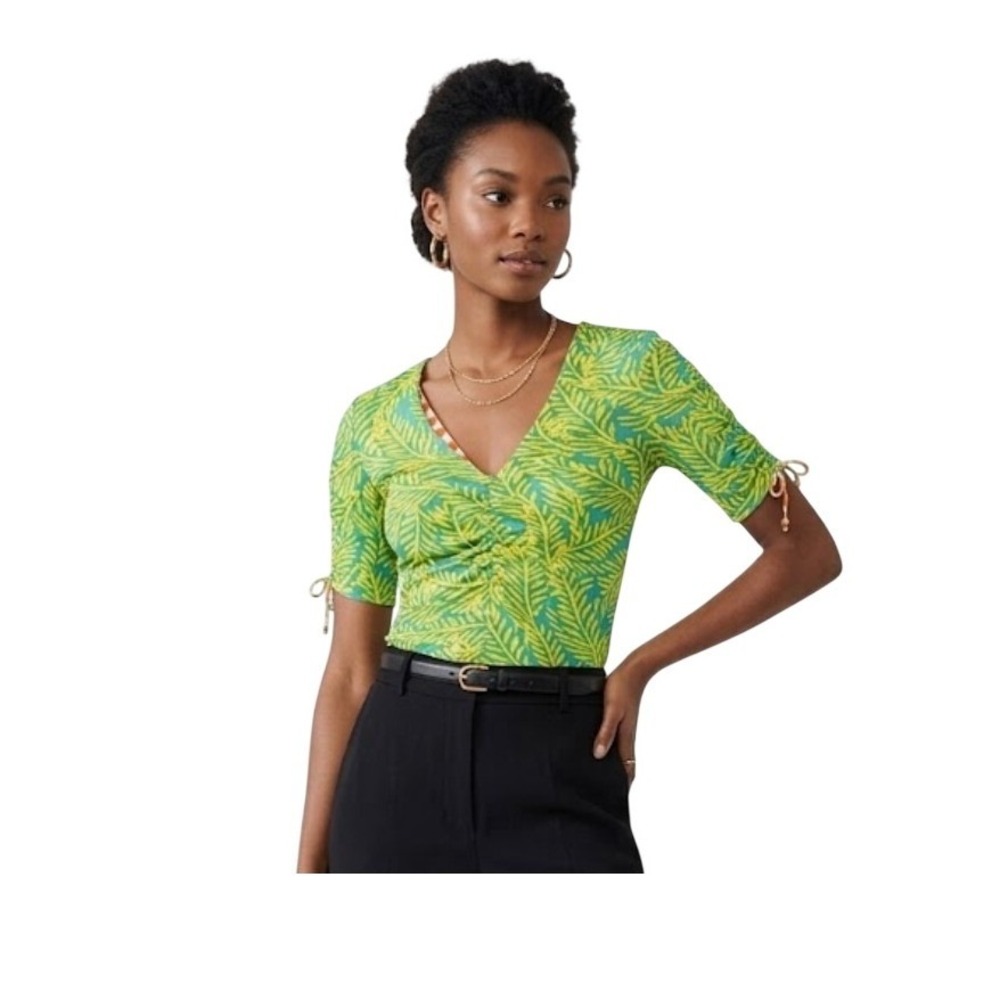 Diane Von Furstenberg Abriella Reversible Tee Checks Tropical Print L